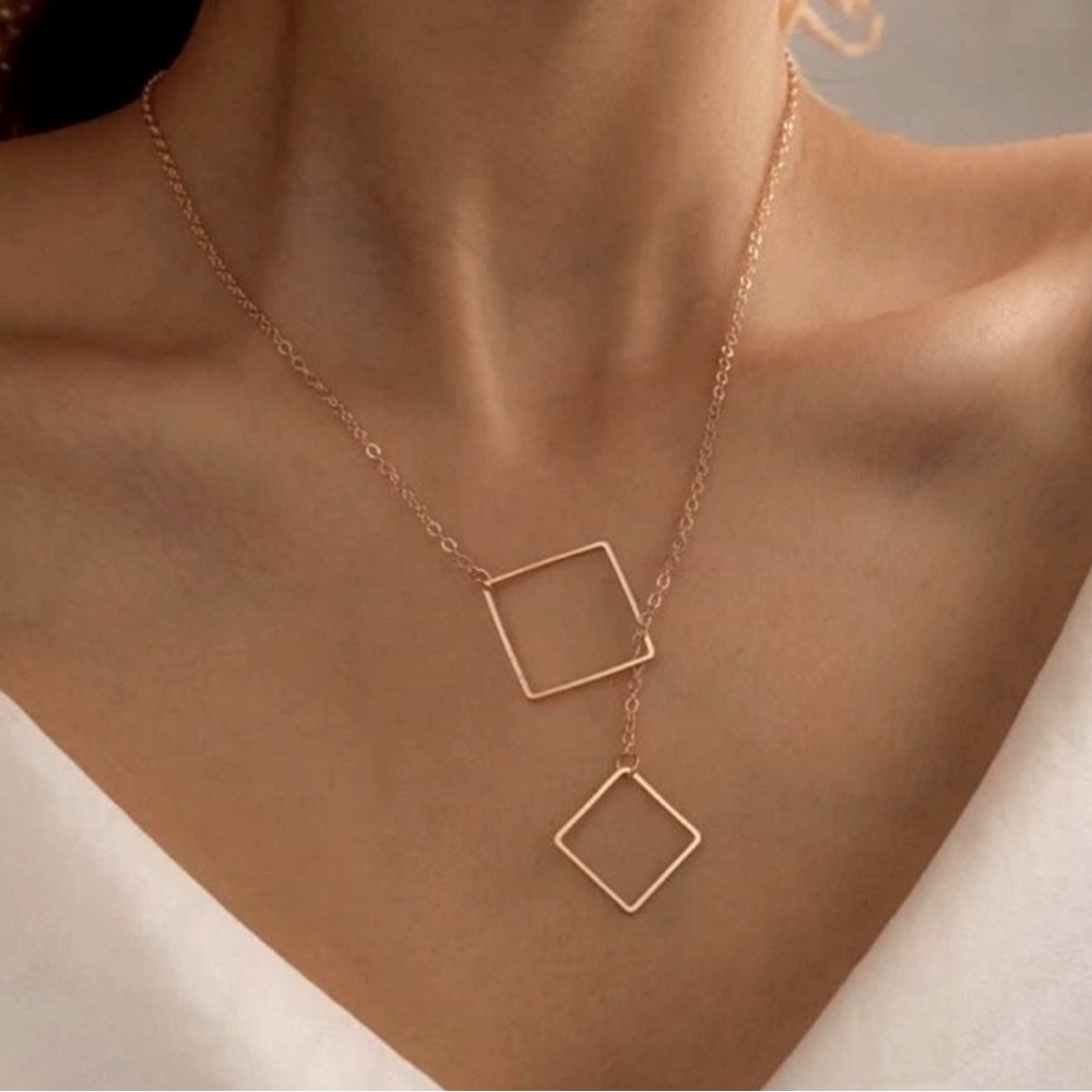 Two Squares With Gold Chain Necklace
